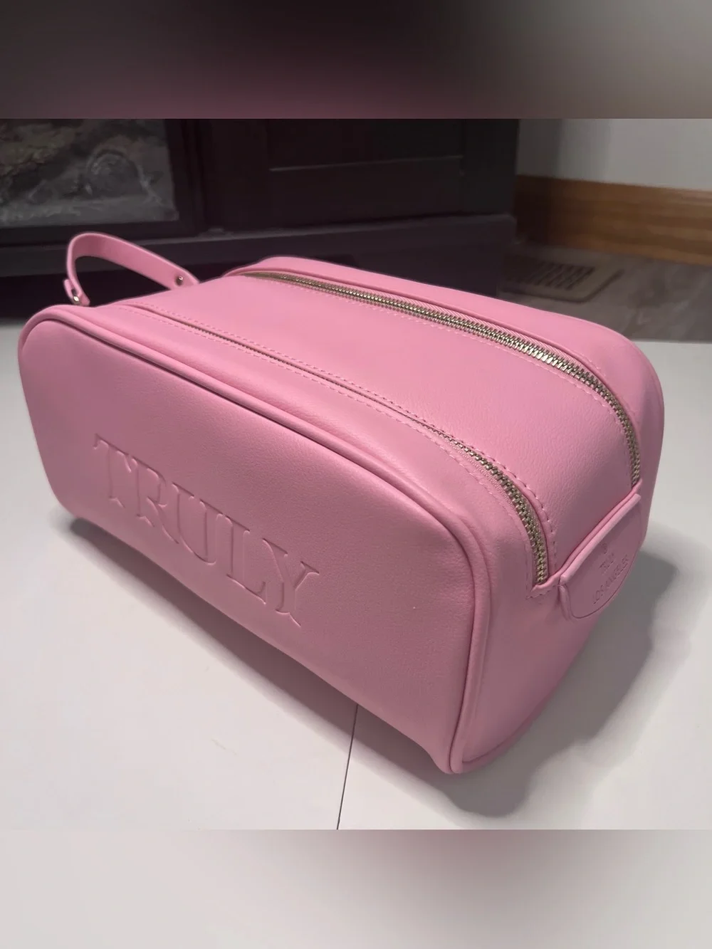 TRULY Pink Embossed Dual-Zip Cosmetic Case